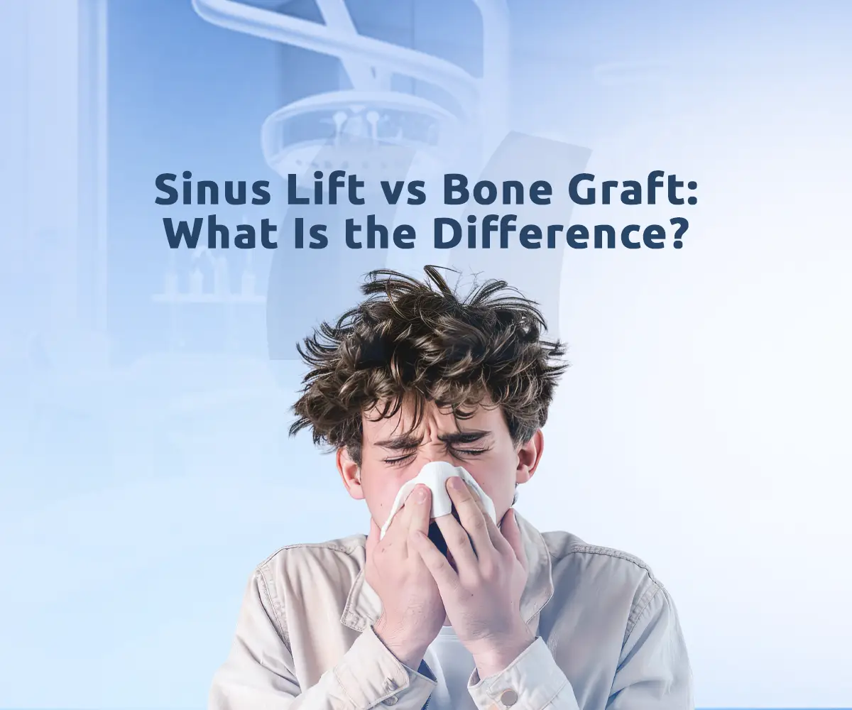 An image explaining sinus lift vs bone graft differences in dental implant planning process.