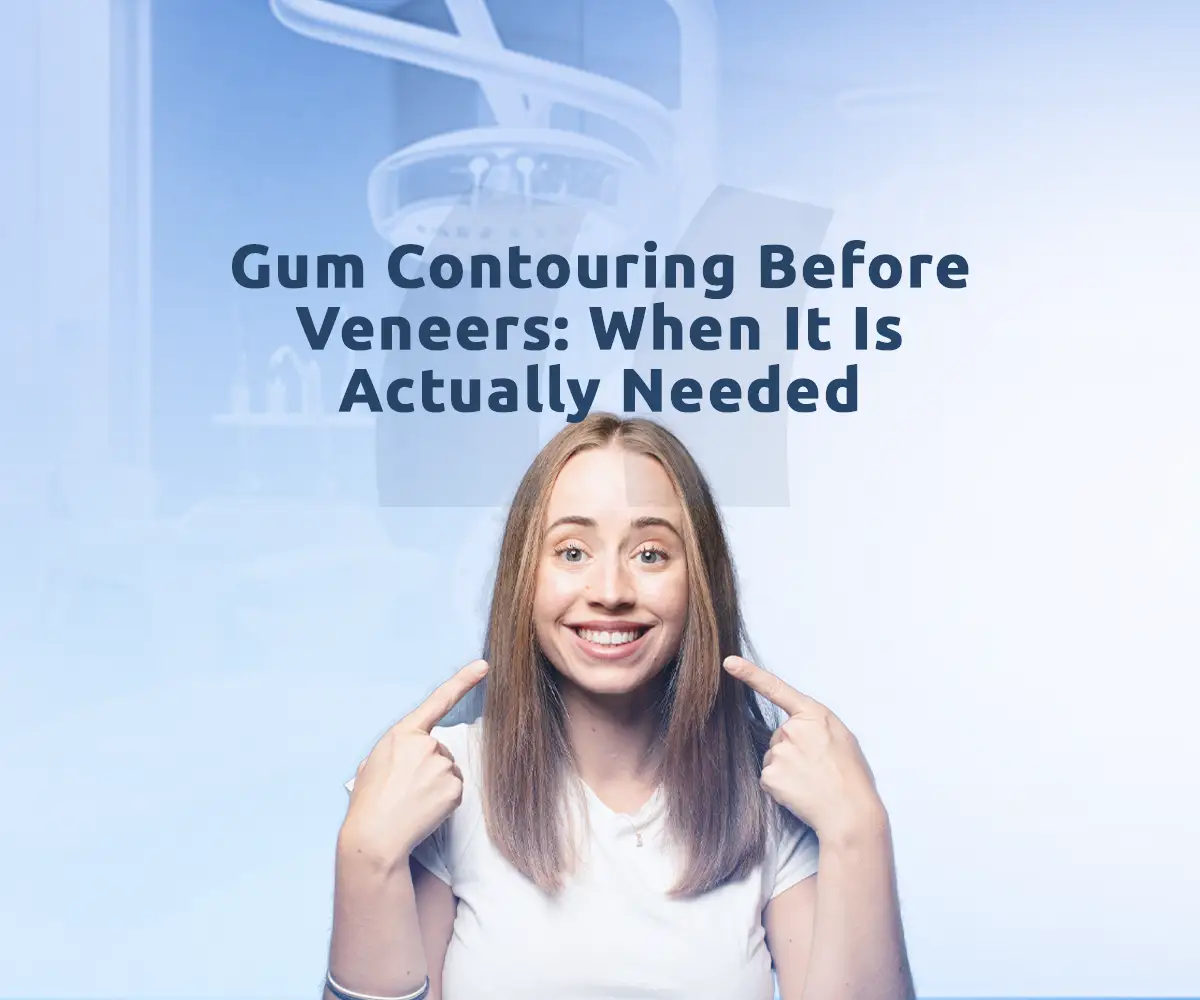 Crown lengthening vs gum contouring before dental veneers comparing two smile enhancement procedures.
