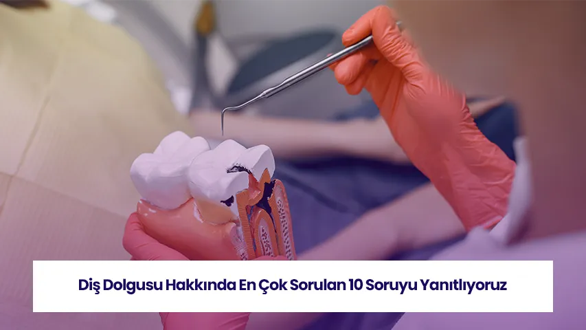 Dolgu tedavisi sonrası ve öncesi işlemleri anlatan, klinik uygulama görseli.